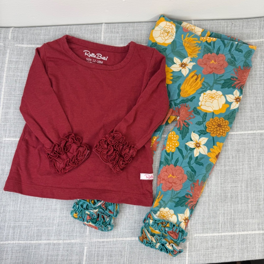 Ruffle Butts Girls 12-18 Months Long Sleeve Shirt Pant Set 2‎ Pieces Floral